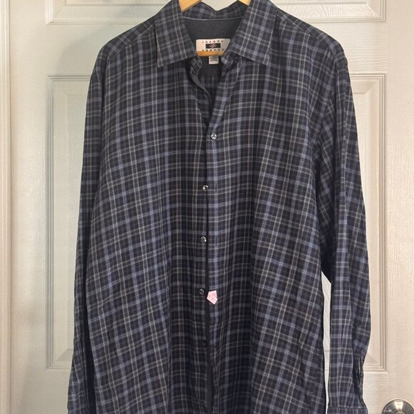 Joseph Abboud Long-sleeve Blue & Grey Plaid Button-down Shirt, XL - Picture 2 of 4
